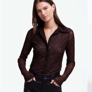 Madewell Long Sleeve Button Front Top in Floral Mesh